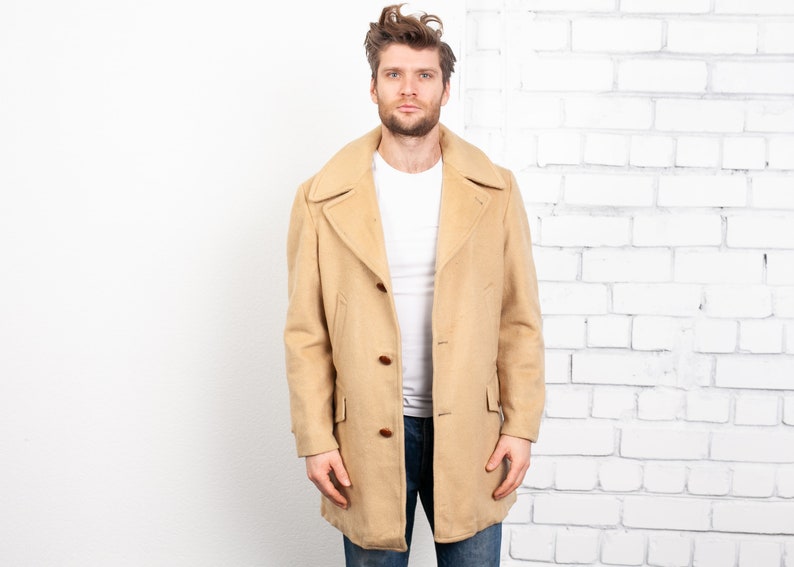 60s Pendleton Wool Car Coat Vintage Men S Camel Brown India 60s Pendleton Wool Car Coat Vintage, Pendleton Pea Coat Mens
