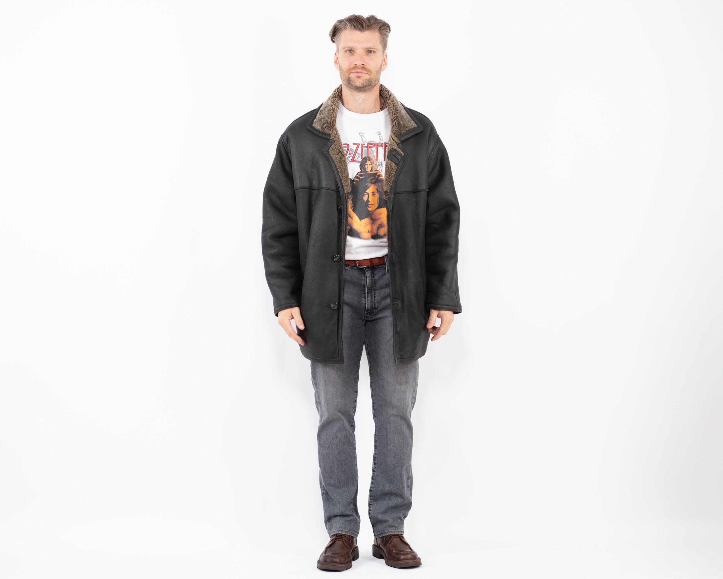 90s Vintage Black Sheepskin Coat: Old Country Style, Size L - Etsy