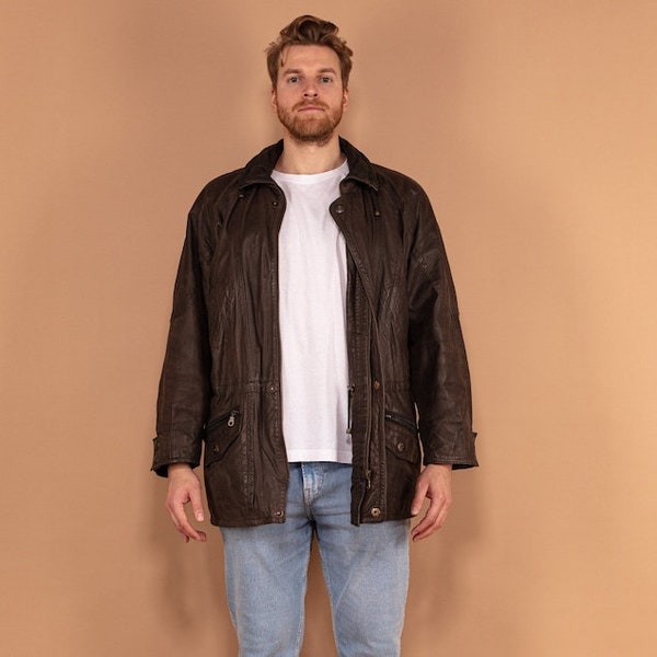 Giacca bomber in pelle anni '80, giacca in pelle marrone taglia L grande, giacca stile motociclista, giacca in pelle moto, giacca in pelle vintage, capispalla