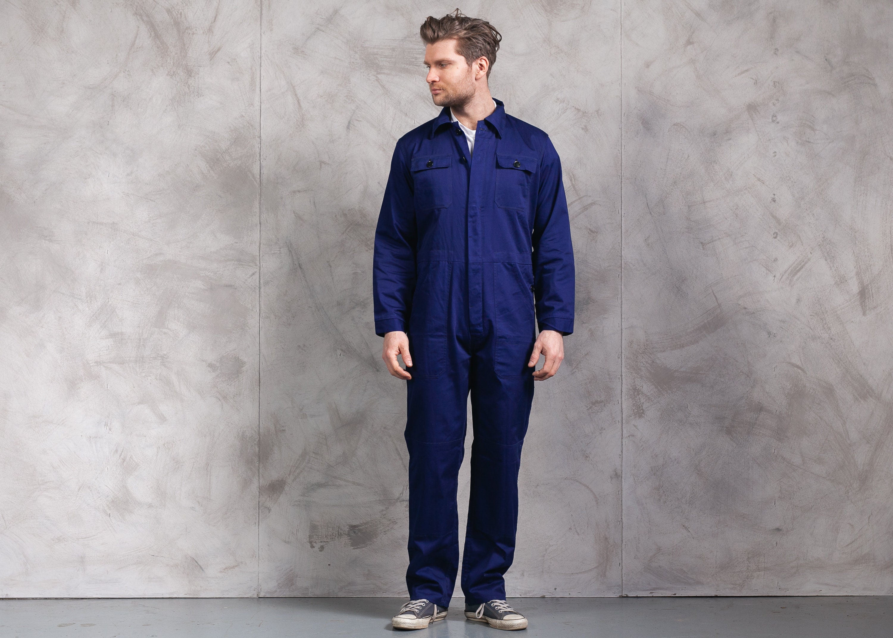 Vintage 90s Work Coveralls . Men's Overalls Navy Blue Chore Overalls