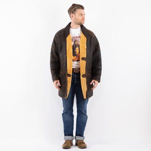 70s Men&#39;s Sheepskin Coat, Men Size L Large Vintage Shearling Coat, Western Ranch Wear, Western Overcoat, Marlboro Man Style, 70s Outerwear