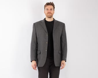 70s Vintage Gray Wool Blazer Jacket, Retro Sport Coat, Men's Size XL