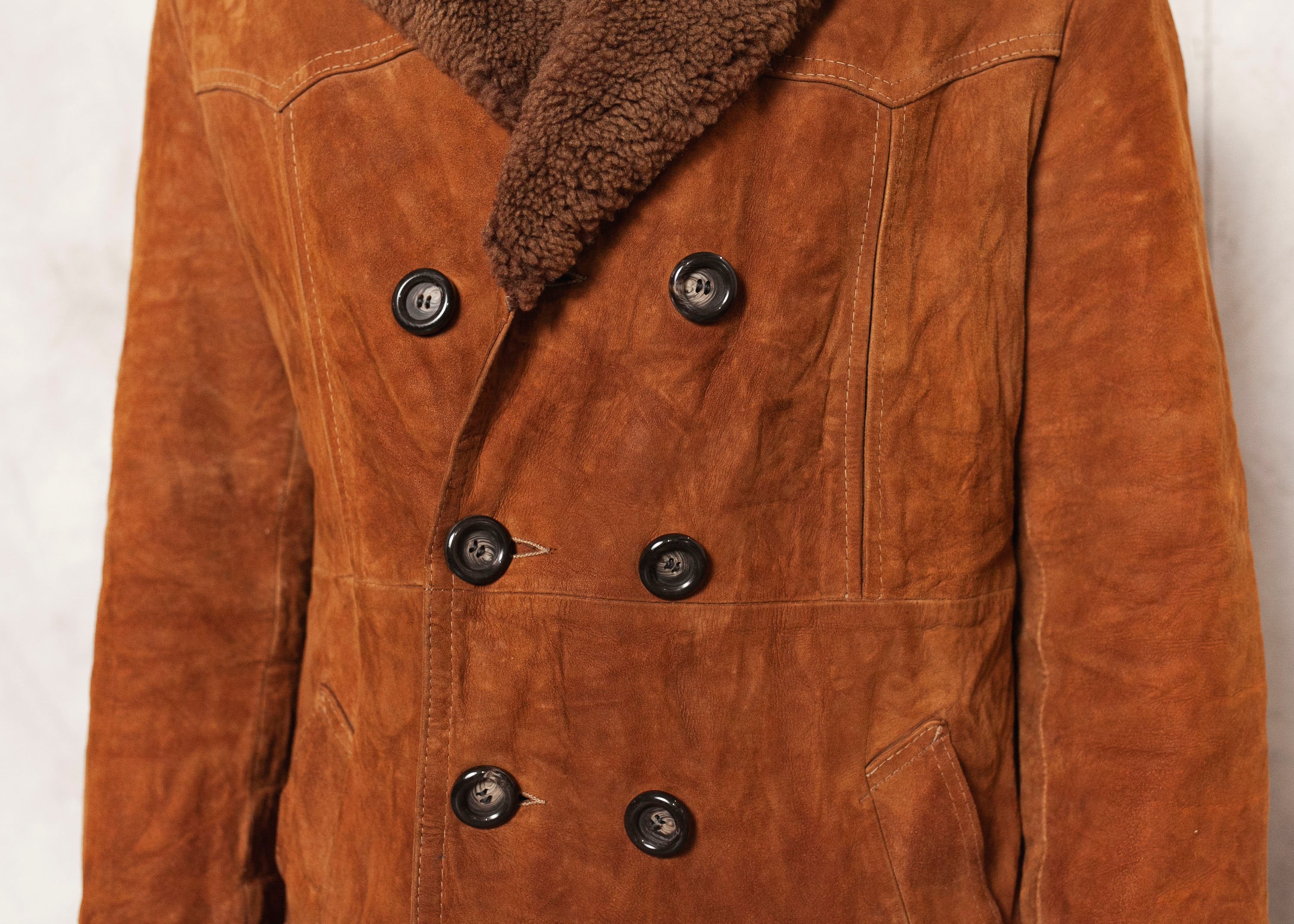 Men Sheepskin Coat Vintage 70s Men's Winter Coat Hooded Single Breasted