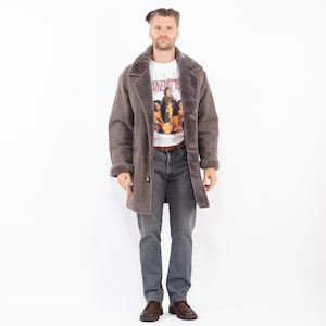 90&#39;s Gray Sheepskin Coat, Size M Vintage Shearling Coat, Retro Leather Coat, Shearling Coat, Men&#39;s Leather Coat, Old Fashioned Outerwear
