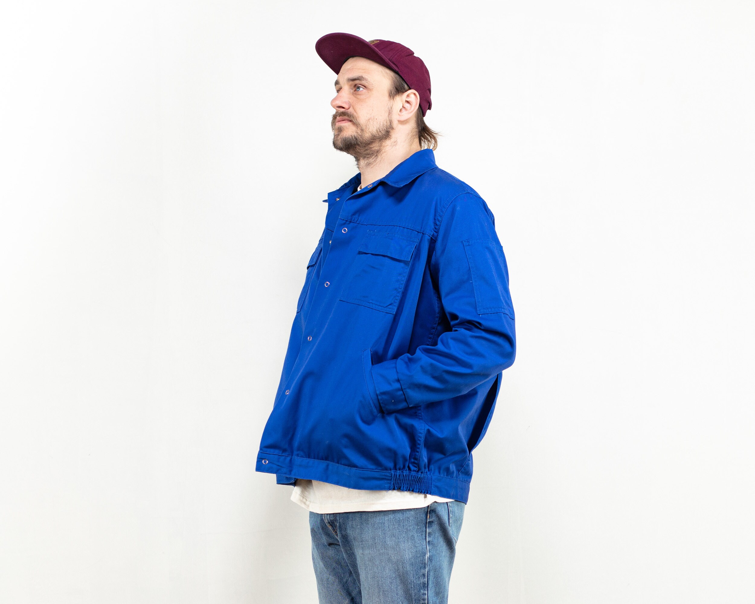 Blue Chore Jacket vintage 80s men blue work jacket men workwear