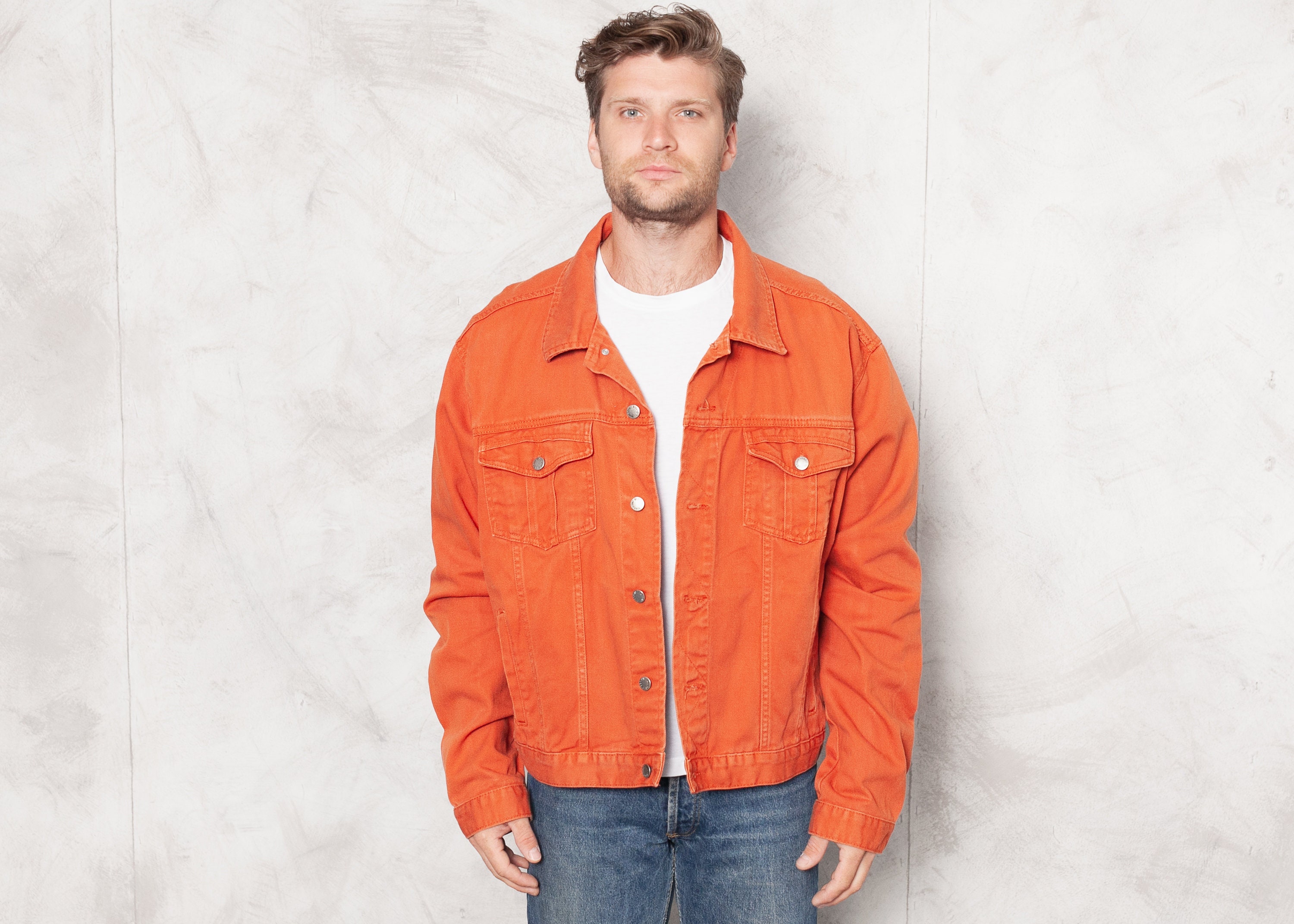 mens orange denim jeans