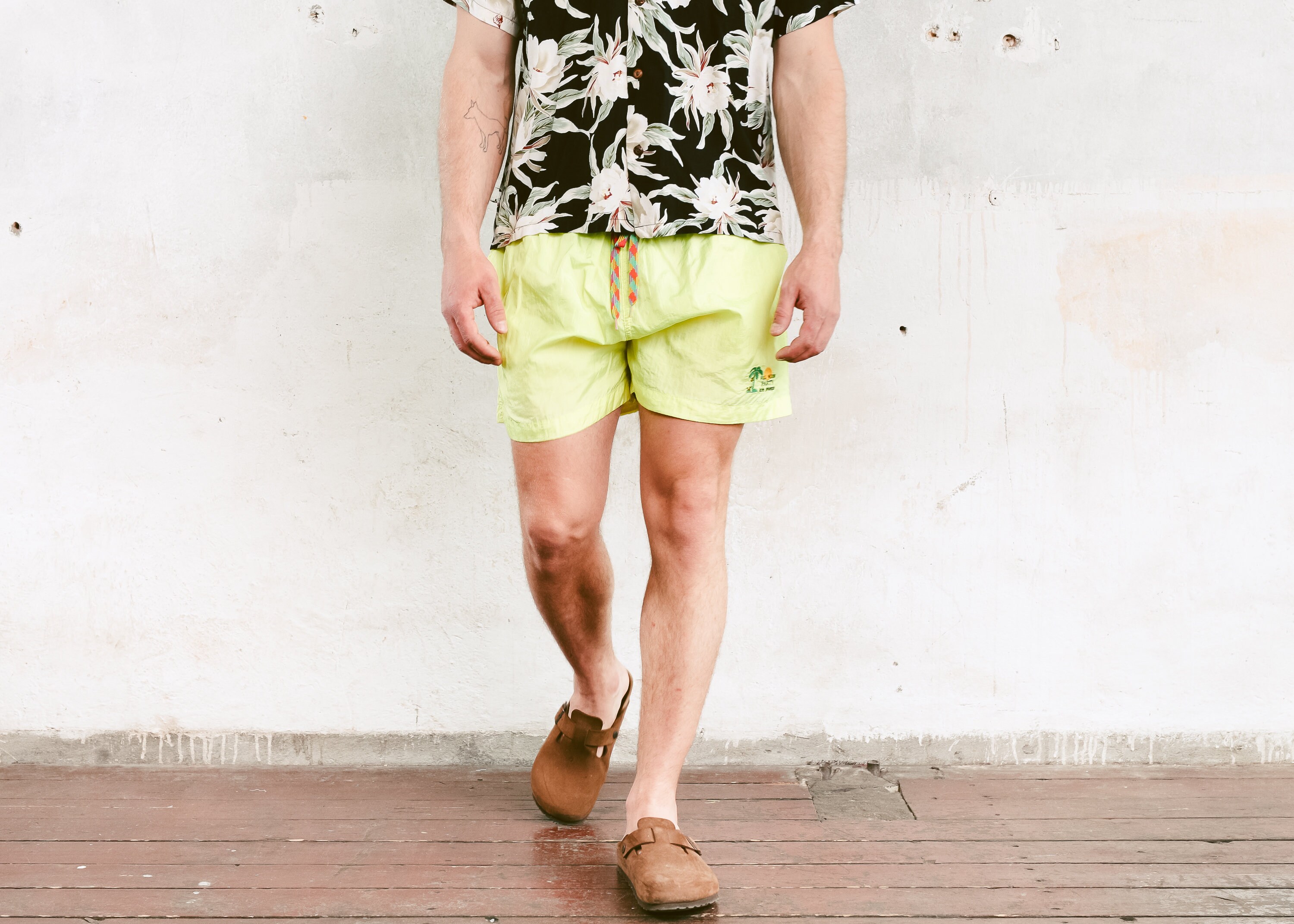 Vintage Yellow Summer Shorts . Bold 90s Beach Shorts Men's Short Pants ...