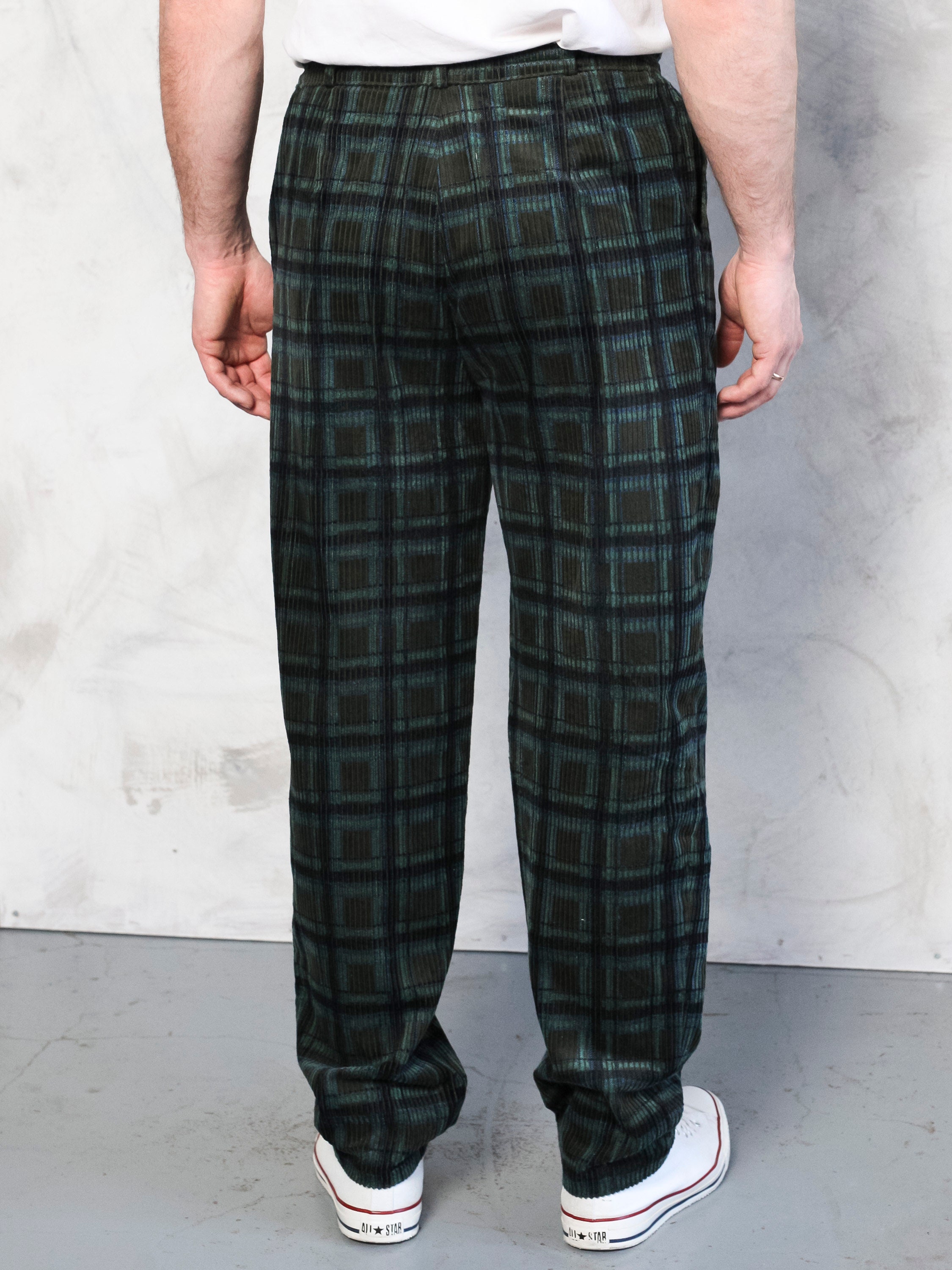 men's navy and green plaid pants