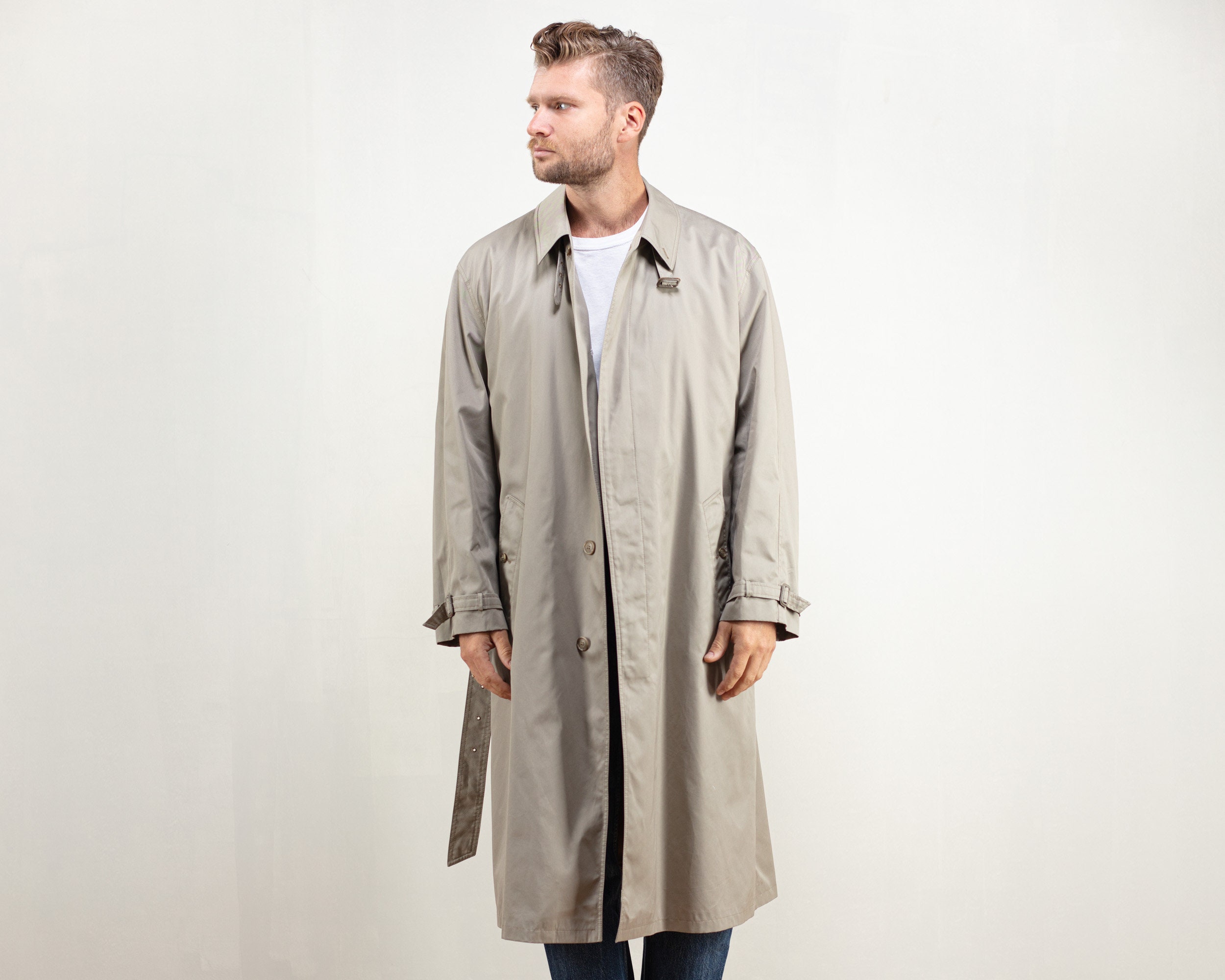 Beige Overcoat men vintage 80s mac coat office long coat mac coat ...