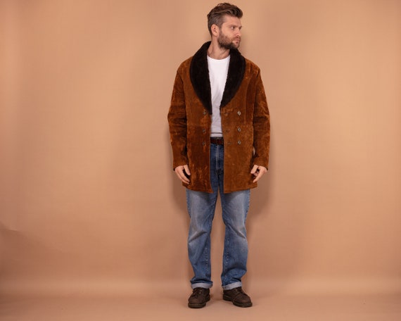Brown Velour Sherpa Coat 90's, Size Large, Men Fa… - image 1