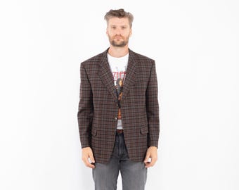 1980s Vintage Plaid Wool Blazer Jacket, Retro Sport Coat, Men's Size L