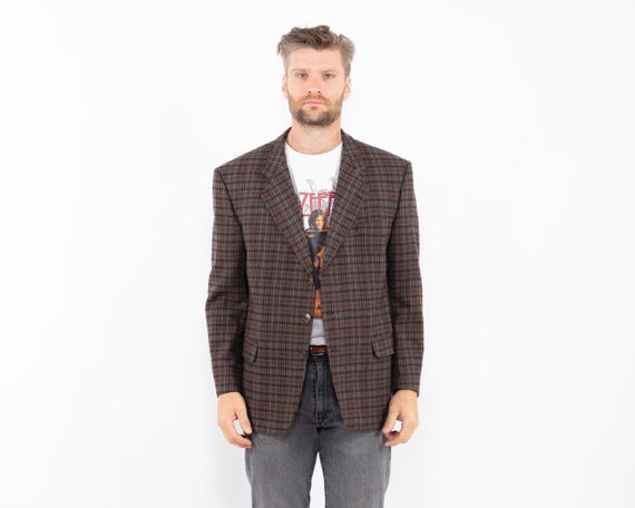 1980s Vintage Plaid Wool Blazer Jacket, Retro Sport Coat, Men's Size L