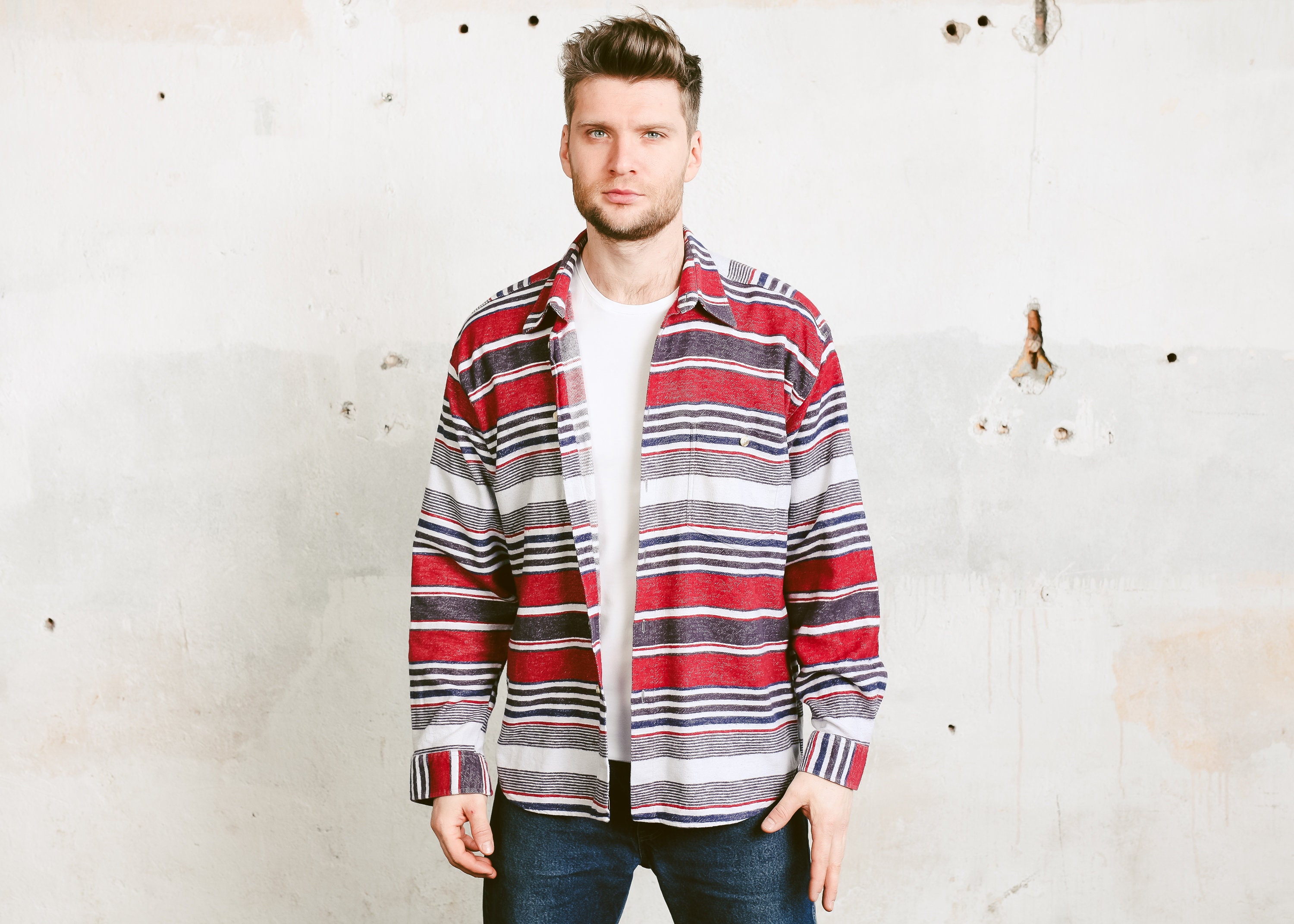 90s Striped Flannel Shirt . Vintage Mens Southwestern Multicolor Shirt ...