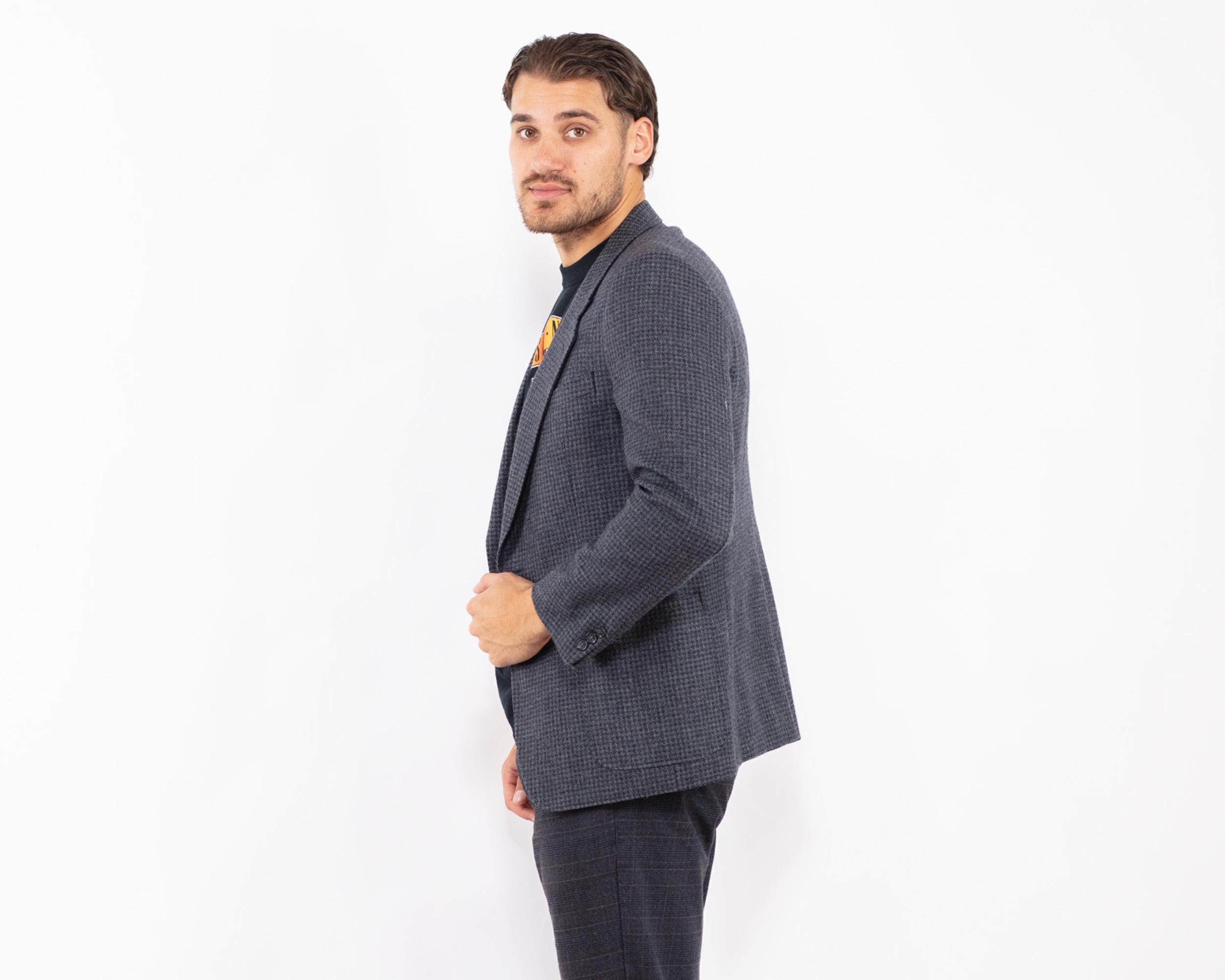 70年代ヴィンテージブルーウールブレザージャケット、サイズS