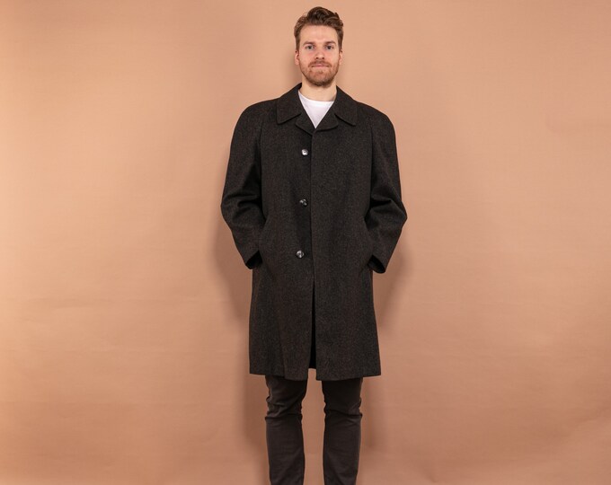 Gray Wool Coat 80s, Men Size L Large, Vintage Virgin Wool Coat, Men Wool Topcoat, Long Minimalist Coat, Classic Outerwear, Office Coat