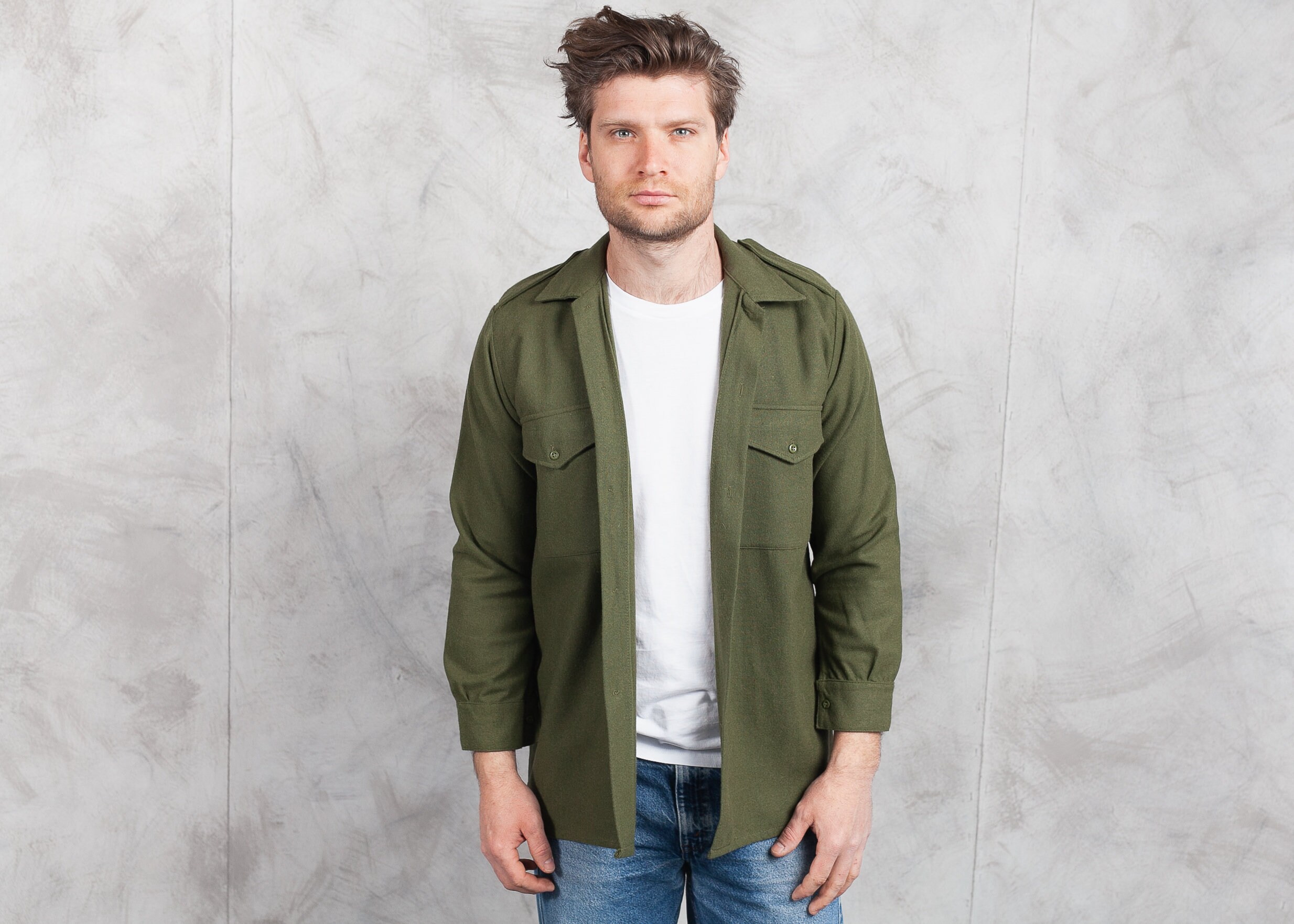 UK Army Wool Shirt . Vintage Wool Blend 