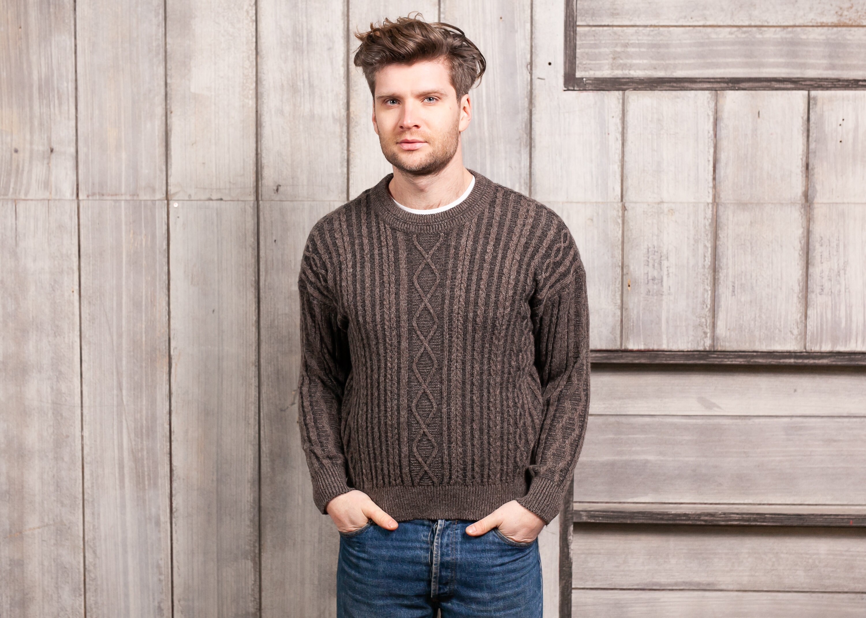 brown fisherman sweater