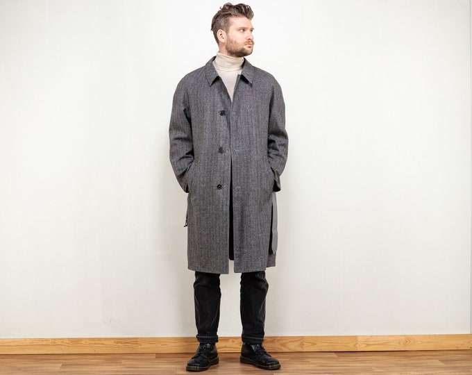 Men Wool Coat 80s grey wool blend overcoat classy vintage men coat 80s classic men minimalistic preppy style outerwear size extra large XL