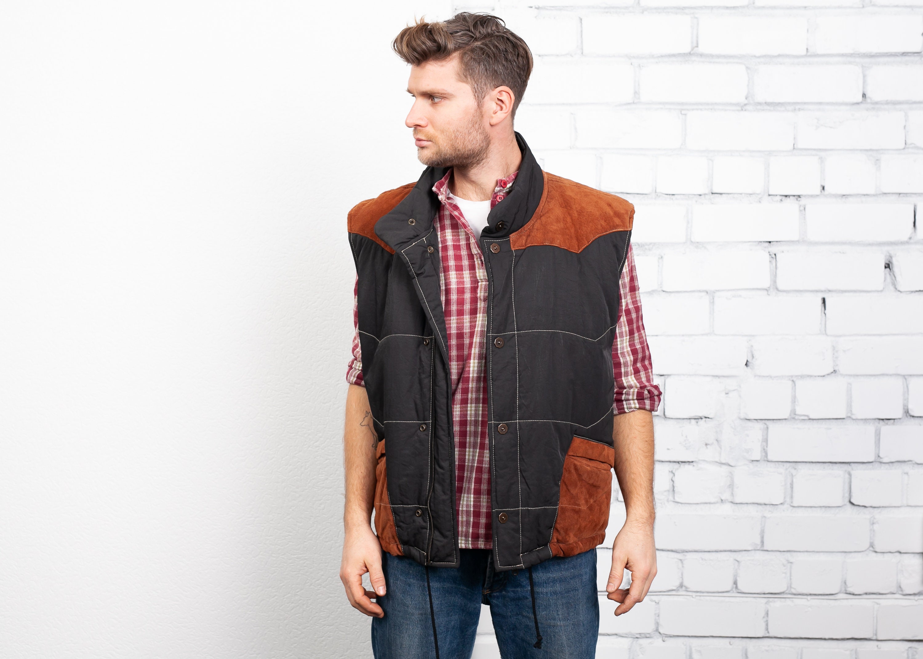 Vintage Men Puffer Vest . Men 90s 