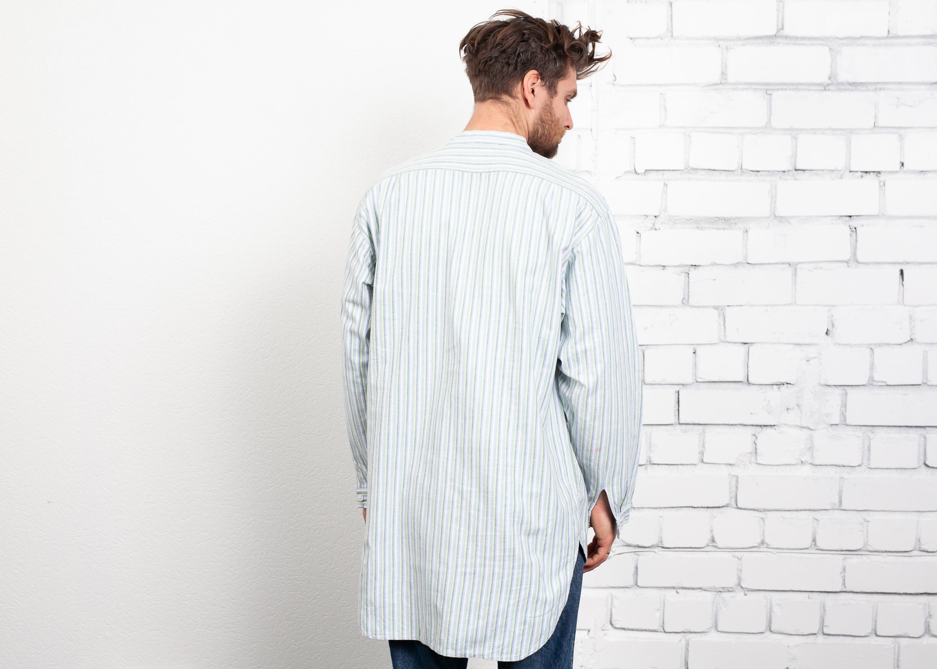 90s band collar shirt