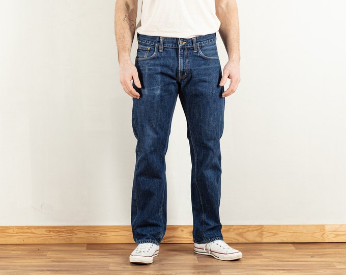 Carhartt Denim Pants men vintage 90s blue jeans work trousers mechanic utility urban workwear cotton medium wash size medium M