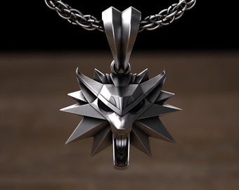 Wolf Schule Emblem Halskette, 925 Sterling Silber handgefertigte Anhänger, Fantasy RPG Schmuck, perfektes Geschenk für Gamer & Fans