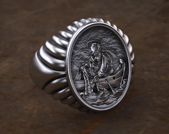Personalized Bishop Ring, Pope Pius IX Fisherman Ring, 925 Sterling Silver Signet Ring, Apostle Name Ring, Religious Jewelry, Christmas Gift