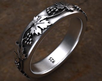 Grape Vine Branch Ring Silver Rose Gold, Statement Adjustable Leaf