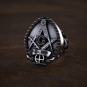 925 Sterling Silver Masonic Ring With Compass And Square Symbol, Freemason Inspired G Symbol Ring For Men, Esoteric Occult Statement Jewelry