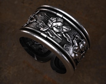 925 Sterling Silver Cherub Angel Ring for Men and Women, Handmade Baroque Religious Jewelry, Guardian Angel Silver Spiritual Gift