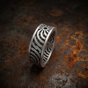 Oxidized 925 Silver Vortex Spiral Ring, Handcrafted Hollow Sunwheel Band, Unisex Geometric Statement Jewelry, Unique Zen Artisan Gift Ring