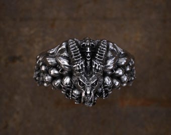 925 Sterling Silver Demon Ring, Gothic Biker Ring for Men, Occult Punk Jewelry, Devil Head Statement Ring, Unique Gift for Valentine's Day