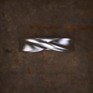 May include: A silver infinity ring with a twisted design.