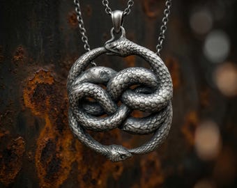 Double Ouroboros Necklace: Oxidized Sterling Silver Infinity Pendant