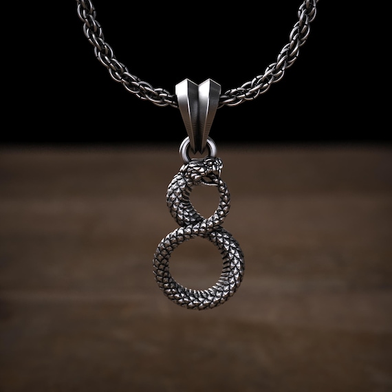 Double Ouroboros Necklace, Sterling Silver Infinity Snake Pendant