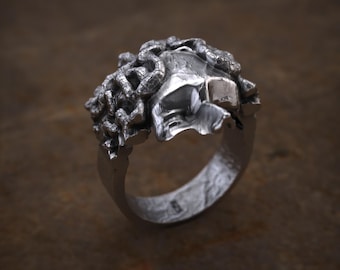 Gorgon Medusa Handmade Sterling Silver Biker Ring For Men, Greek Mythology Gothic Jewels, Unique Medusa Statement Ring Gift, Medusa Eye Ring