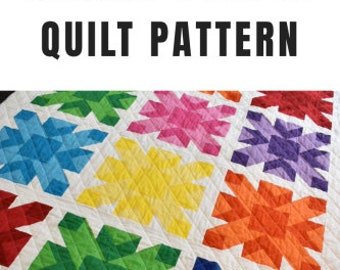 Modern Quilt Pattern PDF  Ribbon Flower - DIY Sewing for Beginners Original Modern Quilting Designs for Baby, Throw and Twin Sizes