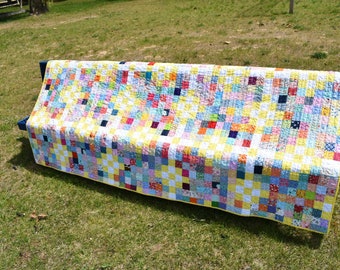 Modern Scrappy  Triple Irish Chain Quilt with a twist Handmade Quilt Farmhouse Country Bedding