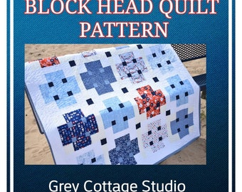 Modern Quilt Pattern PDF  Block Head - DIY Sewing for Beginners Original Modern Quilting Designs for Baby, Throw and Twin Sizes
