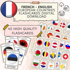 Zweisprachige Französisch Europäische Länder Bildung Karteikarten, Karten Home Schule Ressourcen, Sprache druckbare interaktive Flagge Lernkartenspiel
