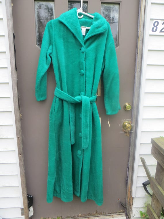 1970 EMERALD green Furry Robe Long Maxi but