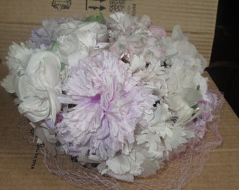 1940 lovely silk flowers womens hat w netting styled by ABBYE