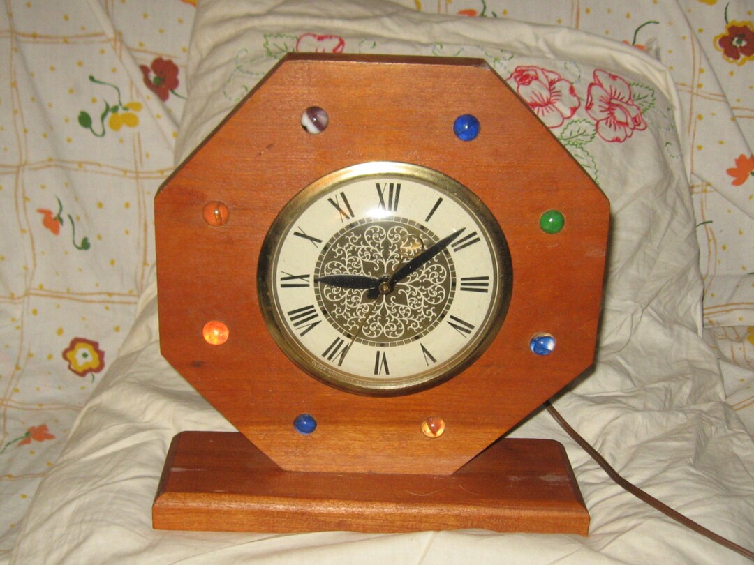 Vtg mid century Lanshire Chicago Wood octagon Mantel deco Electric