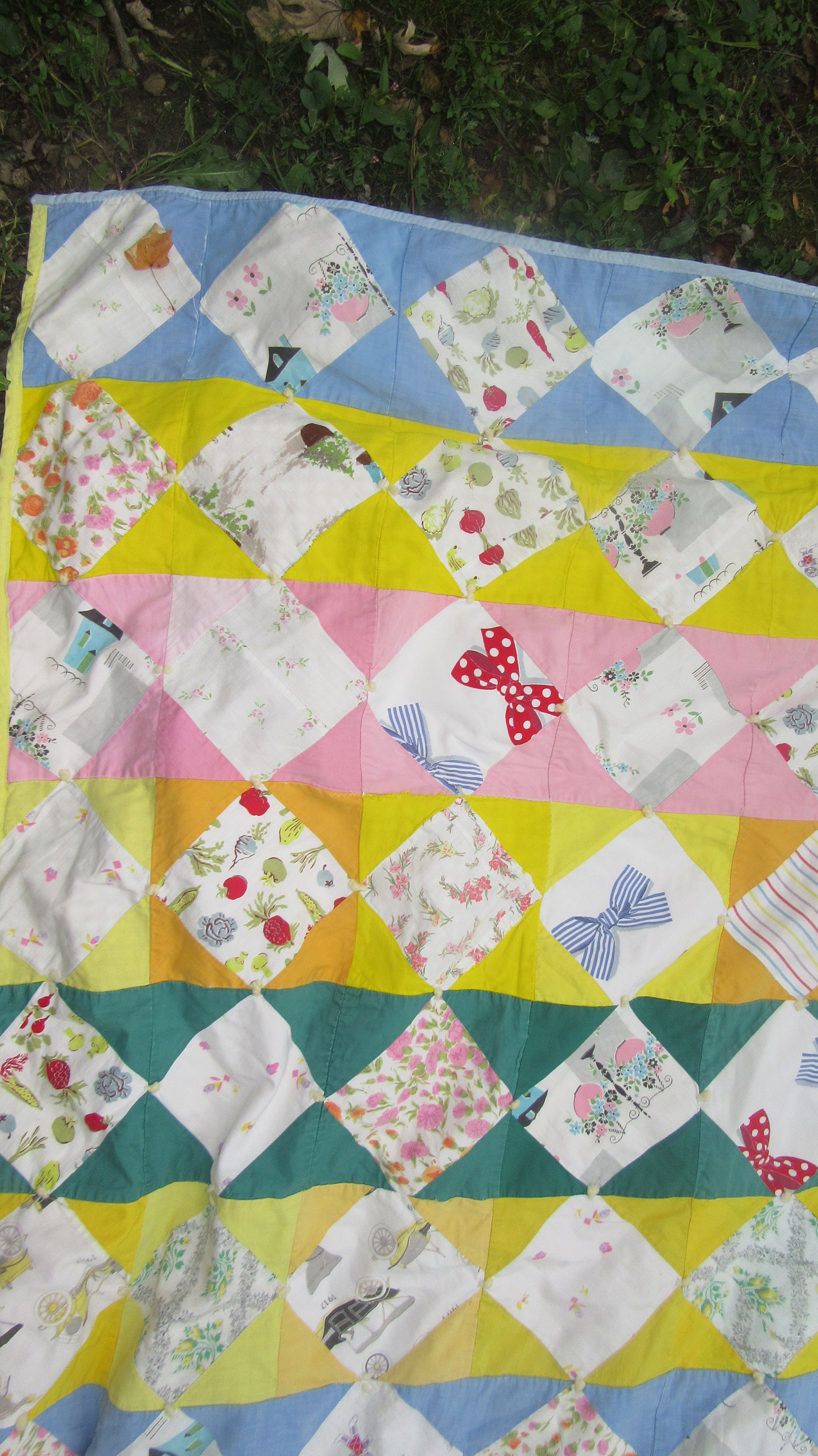 ヴィンテージ ハンドメイド コットン パッチワーク キルト 74 x 70