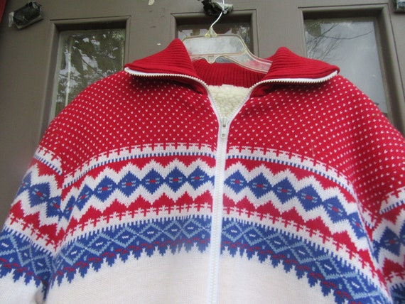 VTG 80s Boho Knitted Acrylic Sweater   Ski Jacket… - image 2