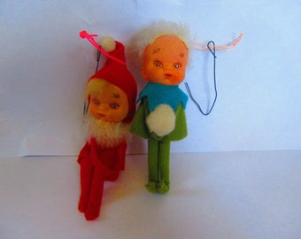 vintage  2 knee hugger pixies  elf japan ornaments 1950s