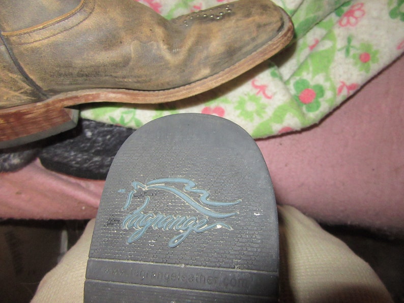vintage 80s Lagrange Square Toe Distressed Cowboy LEATHER Boots STUDDED DESIGNS sz 10 mens