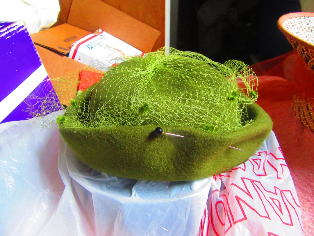Ritz Henry Pollak-40s/50s Vintage Green Wool, Satin, Netted, Pillbox - Etsy