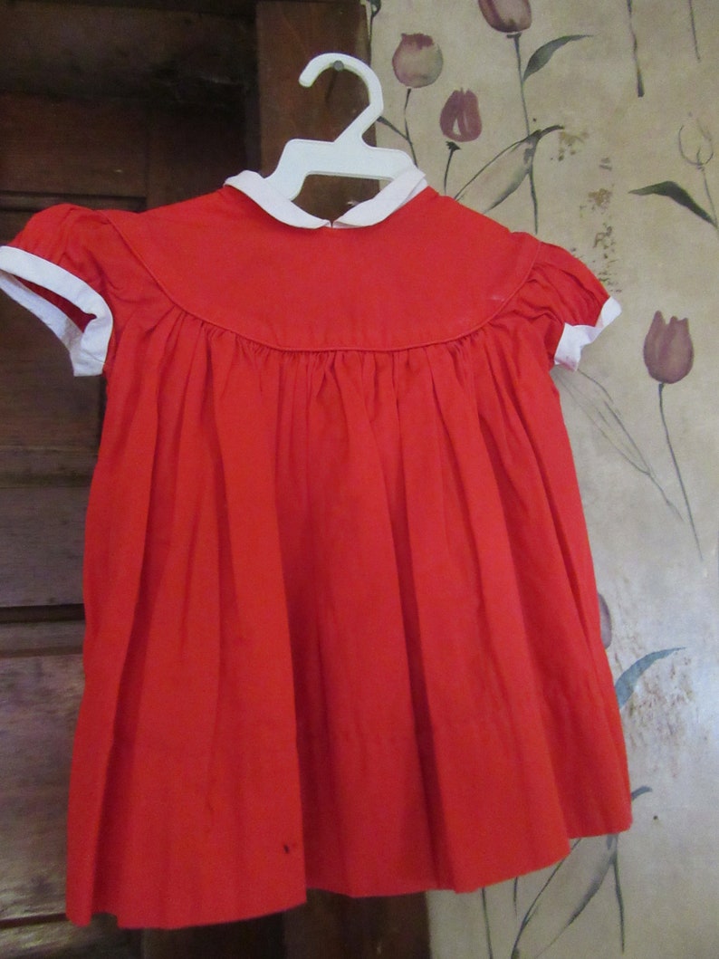 Suzy Brooks By Suzanne Godart Vintage Girls Dress 1950s 2 PC Red with pinafore image 4