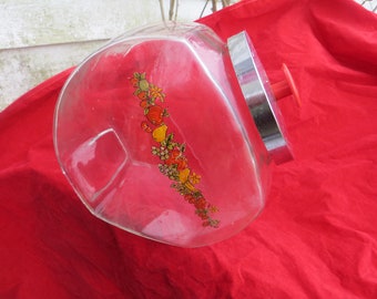Vintage tilted Glass Penny Candy Jar  Old Fashion Stlye Storefront Candy Jar,  Container With  Canister Chrome Lid Red Handle
